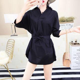 Long-sleeve V-neck Shirt Dress