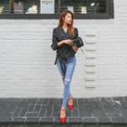Tie-waist Wrap-front Dotted Top
