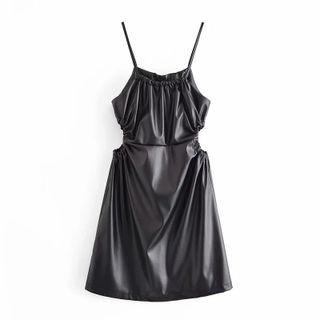 Plain Leather Faux Mini A-line Dress