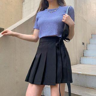 High-waist Pleated Mini A-line Skort