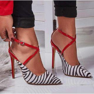 Pointy Toe Zebra Print Cross-strap High Heel Sandals