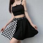 Chain Strap Cropped Camisole Top / Print Panel Mini A-line Skirt / Grommet Belt