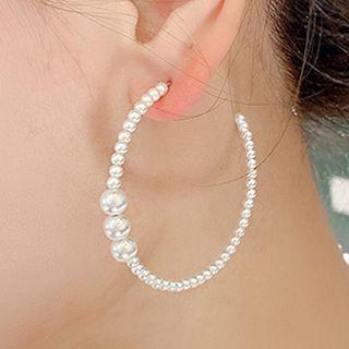Beaded Open Hoop Ear Stud 1 Pair - A238 - White - One Size