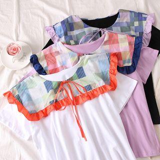 Patchwork Ruffled-trim Plain T-shirt