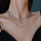 Rhinestone Layered Necklace 1 Pair - Silver - One Size