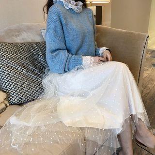 Drop-shoulder Sweater / Lace Top / A-line Skirt