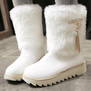 Furry Panel Mid Calf Boots