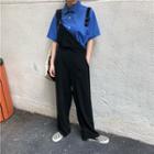 Plain Short-sleeve Blouse / Wide-leg Jumper Pants