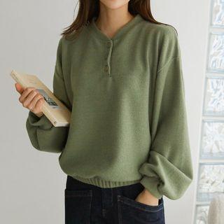 Bishop-sleeve Band-hem Henley