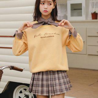 Tie-neck Sweatshirt / Mini A-line Pleated Skirt / Set