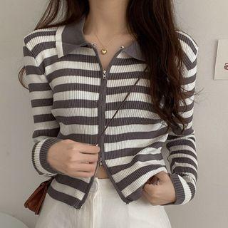 Striped Zipped Knit Top