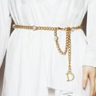 Faux Pearl Chain Belt With Lettering D Pendant - Gold - One Size