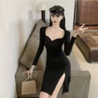 Long-sleeve Square-neck Knit Dress