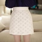Band-waist Lace-overlay Mini Skirt