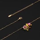 Flower Bird Enamel Pendant Alloy Necklace Pink & Yellow & Green & Gold - One Size