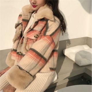 Plaid Single-breasted Jacket Beige - One Size
