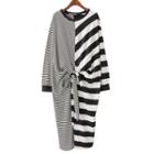 Long-sleeve Asymmetric Striped Midi Dress