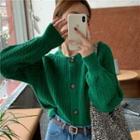 Cable Knit Cropped Cardigan Green - One Size