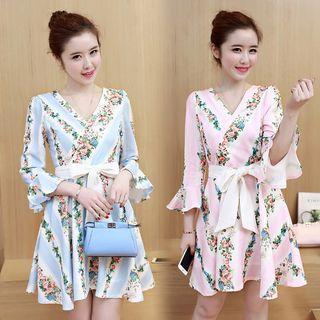 Floral Print Bow Frilled Dress