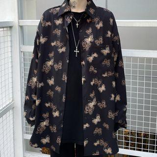 Butterfly Print Shirt Butterfly Print - Black - One Size