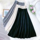 Knit Accordion-pleat Midi A-line Skirt