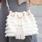 Drawstring Fringed Bucket Cross Bag