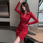 Long-sleeve Asymmetrical Mini Collared Dress