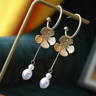 Alloy Flower Faux Pearl Dangle Earring 1 Pair - Gold - One Size