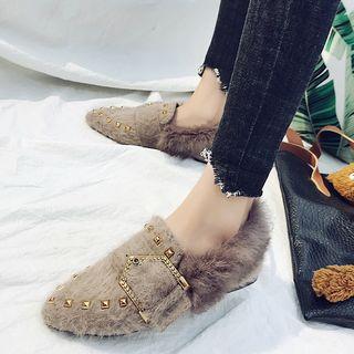 Faux-fur Panel Buckled Flats