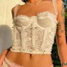 Square-neck Ruffled Lace Crop Camisole Top