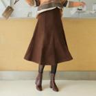 Zip-side Faux-suede Flare Skirt