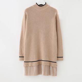 Accordion Velvet Panel Long-sleeve Knit Dress