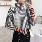 Long-sleeve Striped Knit Top Stripes - Black & White - One Size