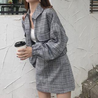 Set: Plaid Collared Jacket + Mini Skirt