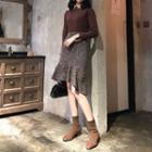 High-waist Ruffle Hem Tweed Skirt