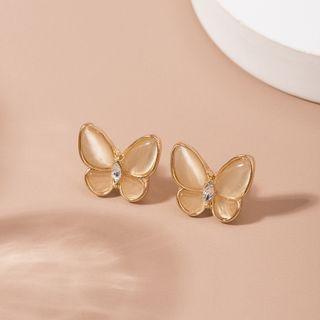Butterfly Faux Cat Eye Stone Earring 1 Pair - Era063-23 - Gold - One Size