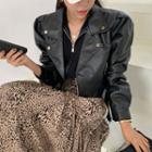 Puff-shoulder Faux-leather Jacket With Belt