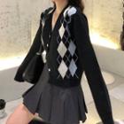 V-neck Argyle Cardigan Black - One Size