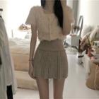 Short-sleeve Fluffy Knit Crop Top / Mini A-line Skirt