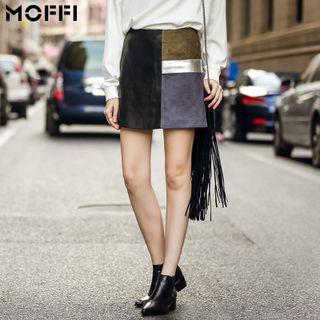 Colour Block Faux Suede Skirt