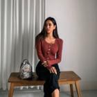 Lettuce-edge Cropped Rib-knit Cardigan