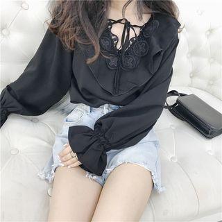 V-neck Ruffle-trim Chiffon Top