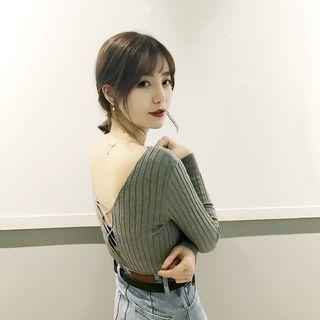 Crisscross Back Long Sleeve Knit Top