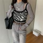 Long-sleeve T-shirt / Zebra Print Camisole Top