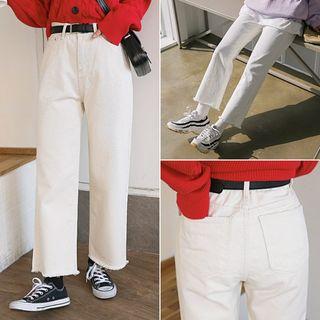 Fringe-hem Wide Straight-cut Pants