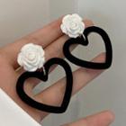 Flower Heart Flannel Dangle Earring 1 Pair - Black Heart - Whie - One Size
