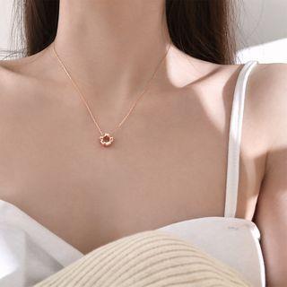 925 Sterling Silver Rhinestone Necklace Rose Gold - One Size