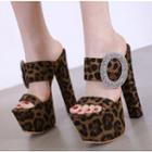 Leopard Print Platform Chunky Heel Slide Sandals