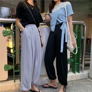 Short Sleeve Cropped T-shirt / Wide Leg Pants