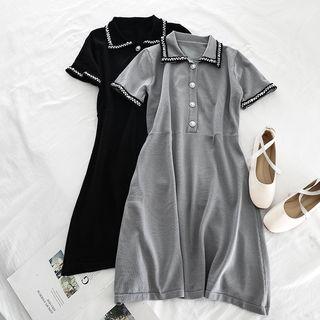 Short-sleeve Knit Midi A-line Dress
